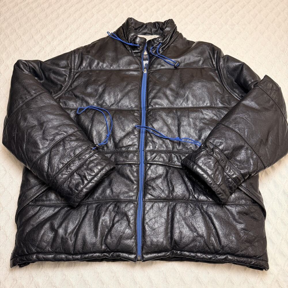 Vtg 1986 Wilsons The Leather Experts Black Puffer Leather Jacket Men Size XL